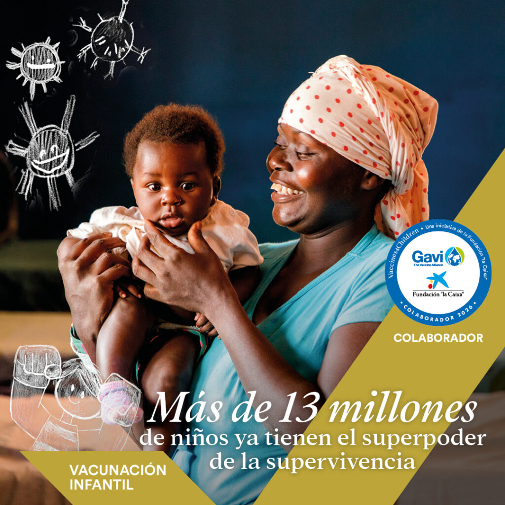 Campaña Vaccines4Children con el sello de THP International como colaborador 2026 de Gavi y la Fundación la Caixa